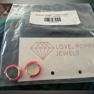 Pink Enamel Huggie Earrings